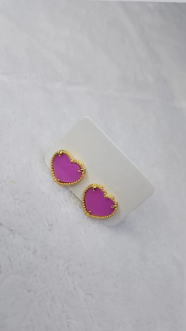 Brinco Coração Rosa e Argolas Douradas 