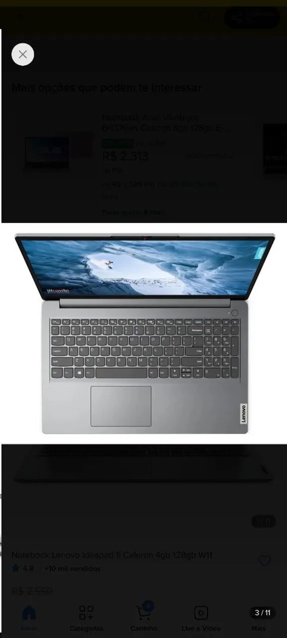  Notebook Lenovo IdeaPad 1, sem marcas de uso  - Ótimo para o dia a dia! ?**