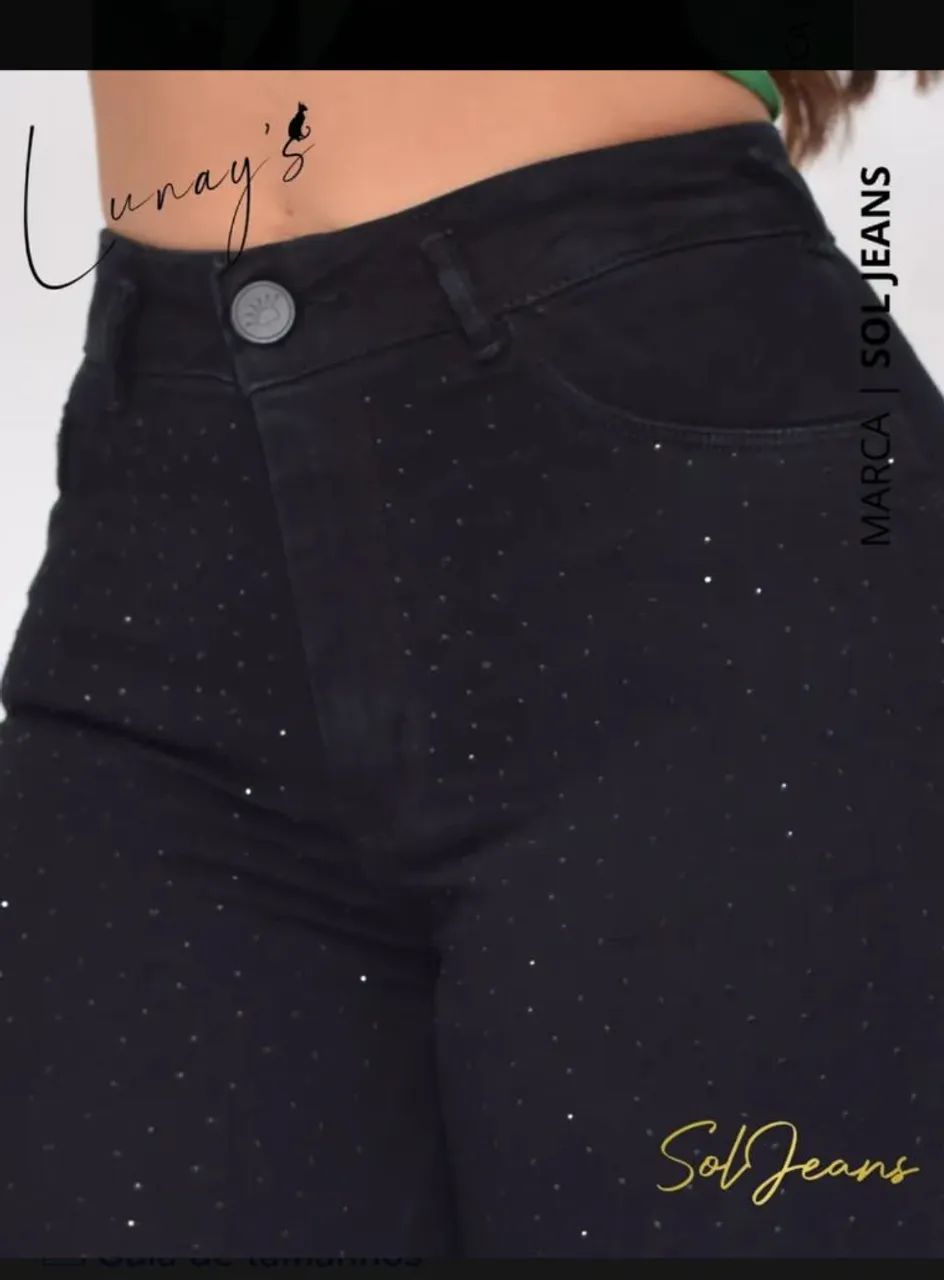 Calça sol jeans brilho 