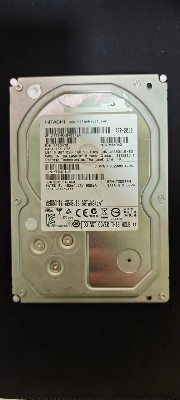 Hd Hitachi 2TB (HUA723020ALA641) Funcionando Perfeitamente