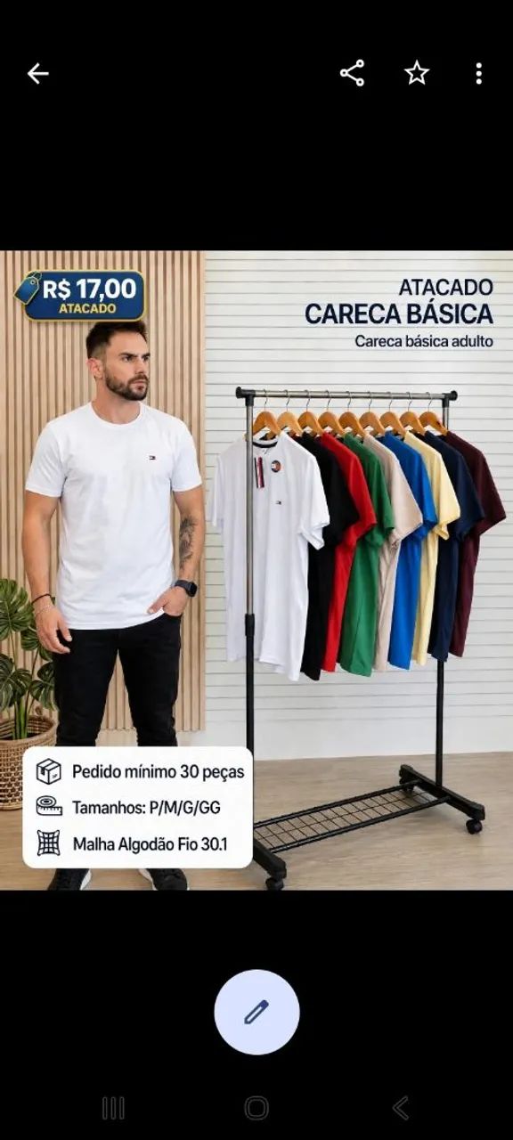 Camisas no atacado fio 30.1 multimarca