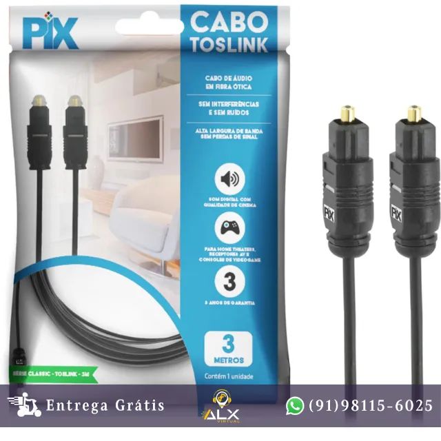 Cabo Óptico Toslink 1m e 3m Pix *ENTREGA GRÁTIS*