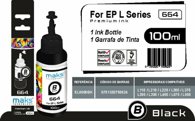 Refil Tinta Maks Black 100ml P/ L380 L395 L396