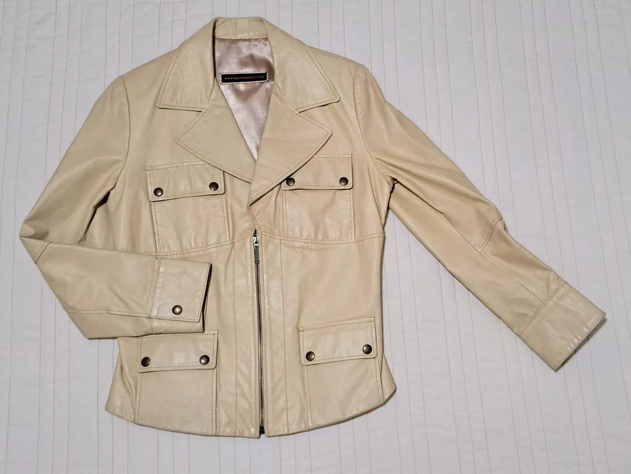 Jaqueta feminina couro legítimo, cor creme