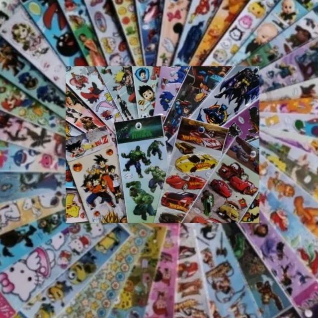 50 cartelas Adesivo sticker etiquetas temas menino aleatorios - Foto 2