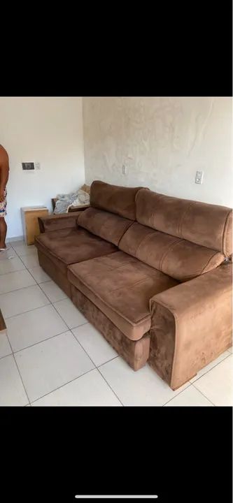 Sofá de Canto em Suede Marrom