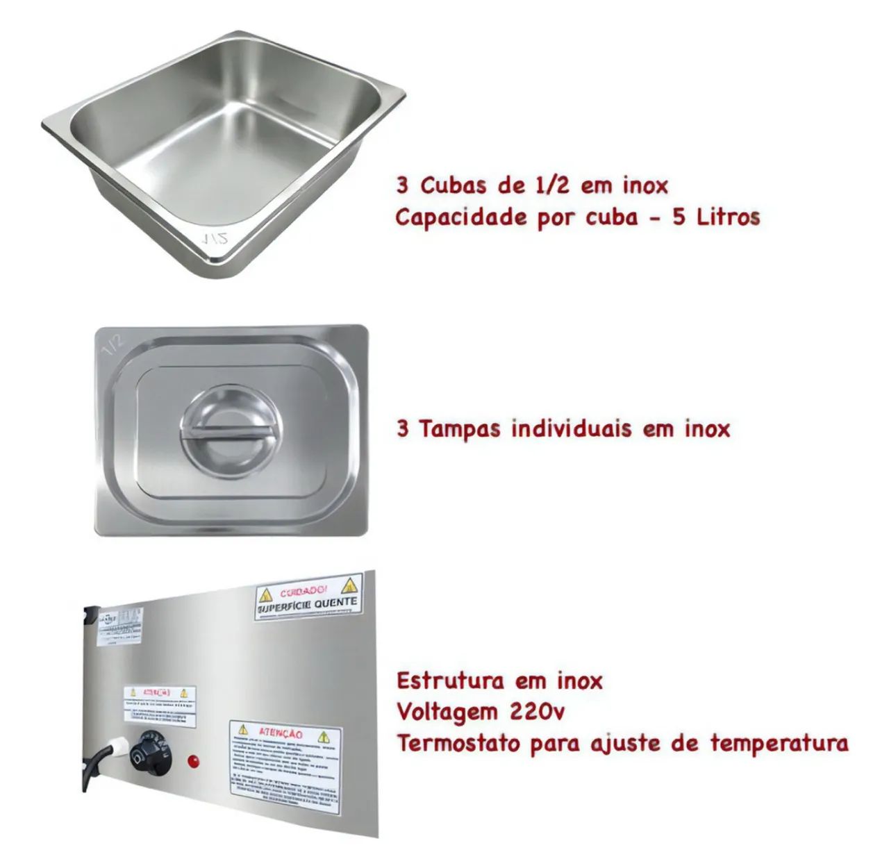 Banho Maria para Restaurante 3 Recipientes - Foto 4