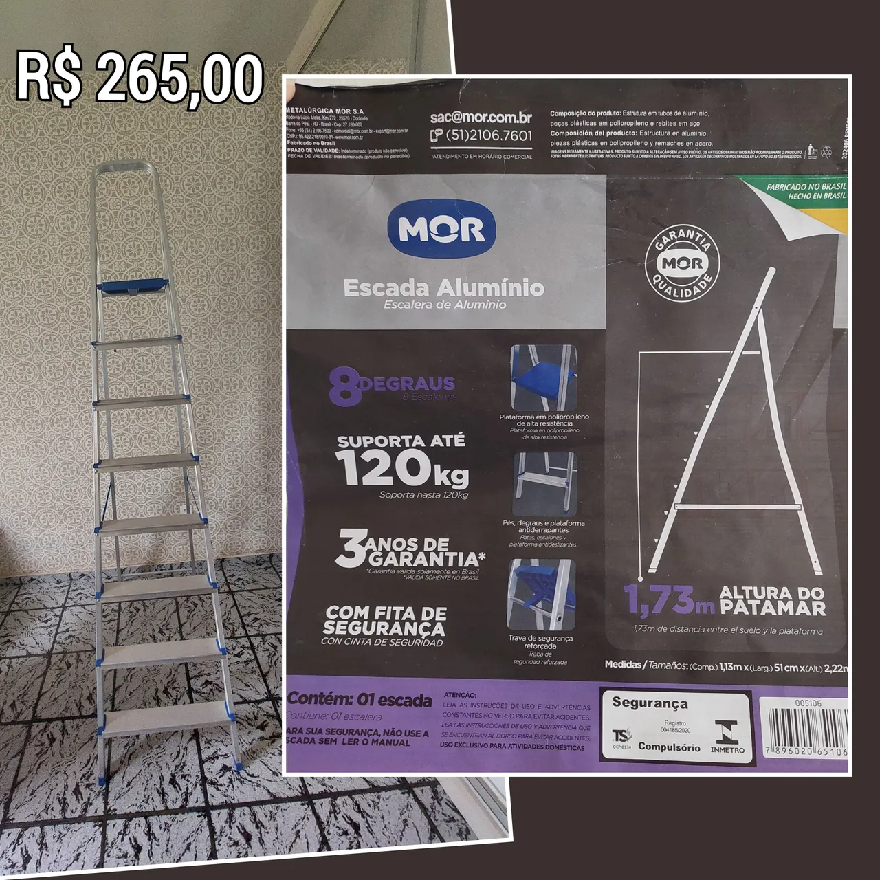 Escada Alumínio 8 Degraus Mor - 120kg