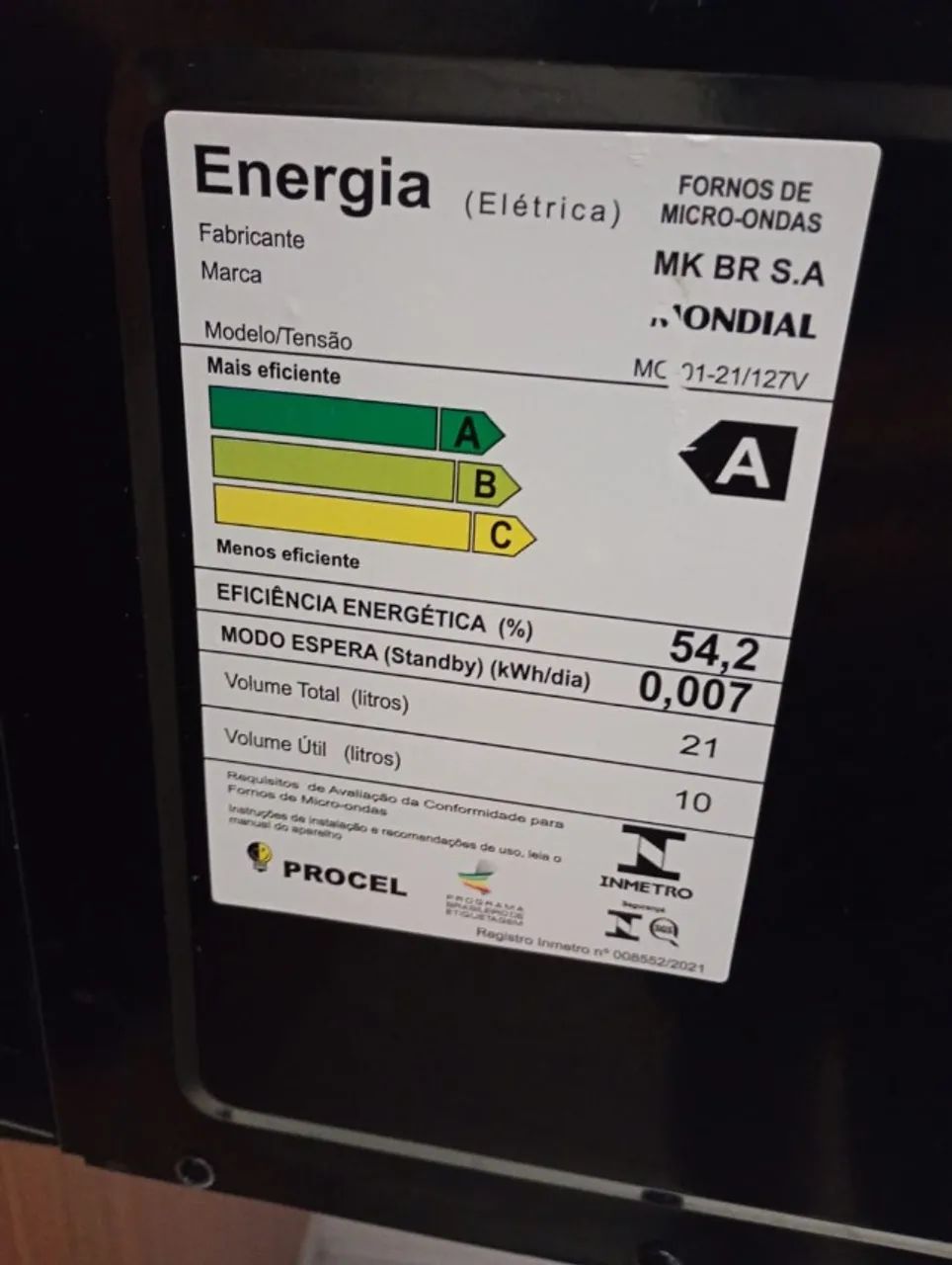 Microondas Mondial 21L