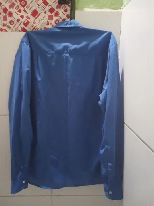 Camisa Social Azul Claro Manga Longas Masculino M  - Foto 4