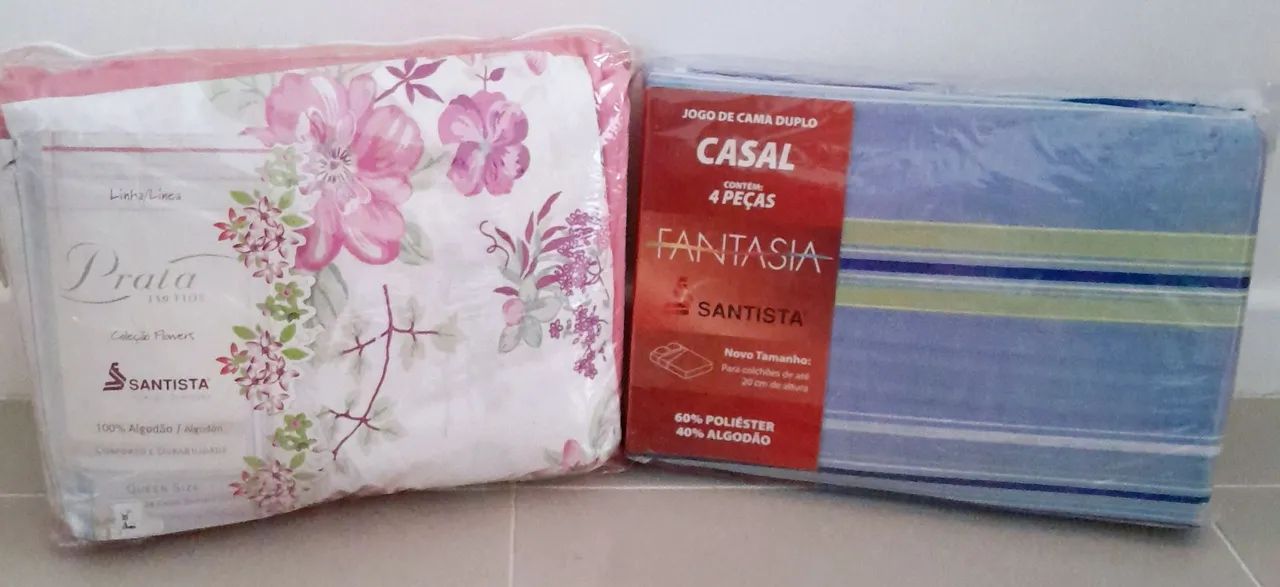 Novos na embalagem!DOIS - Jogo de Lençol Casal Santista (02 tipos - 150 fios e Microleen)