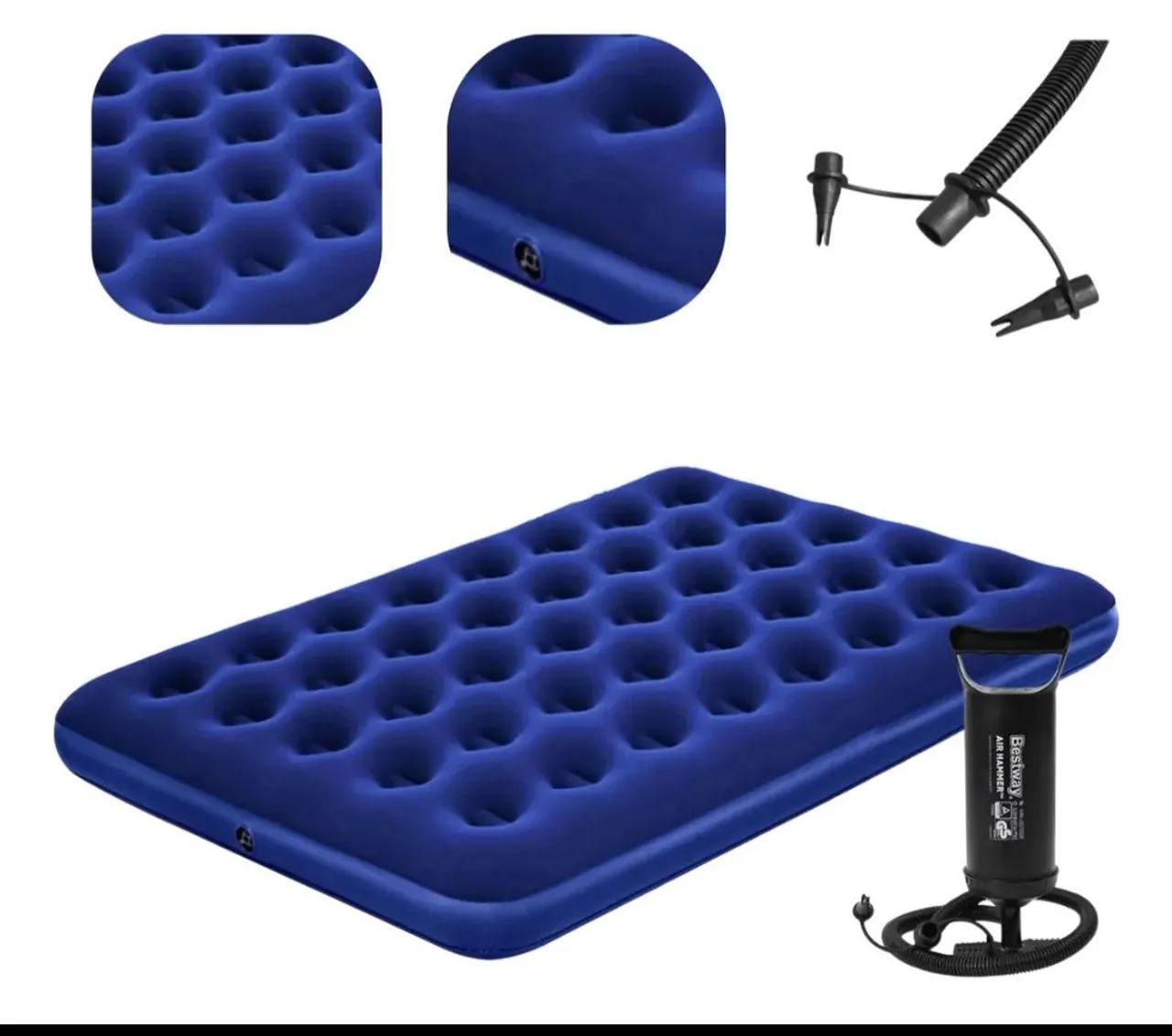 Colchão Inflável Azul com Bomba de Ar - Camping e Lazer