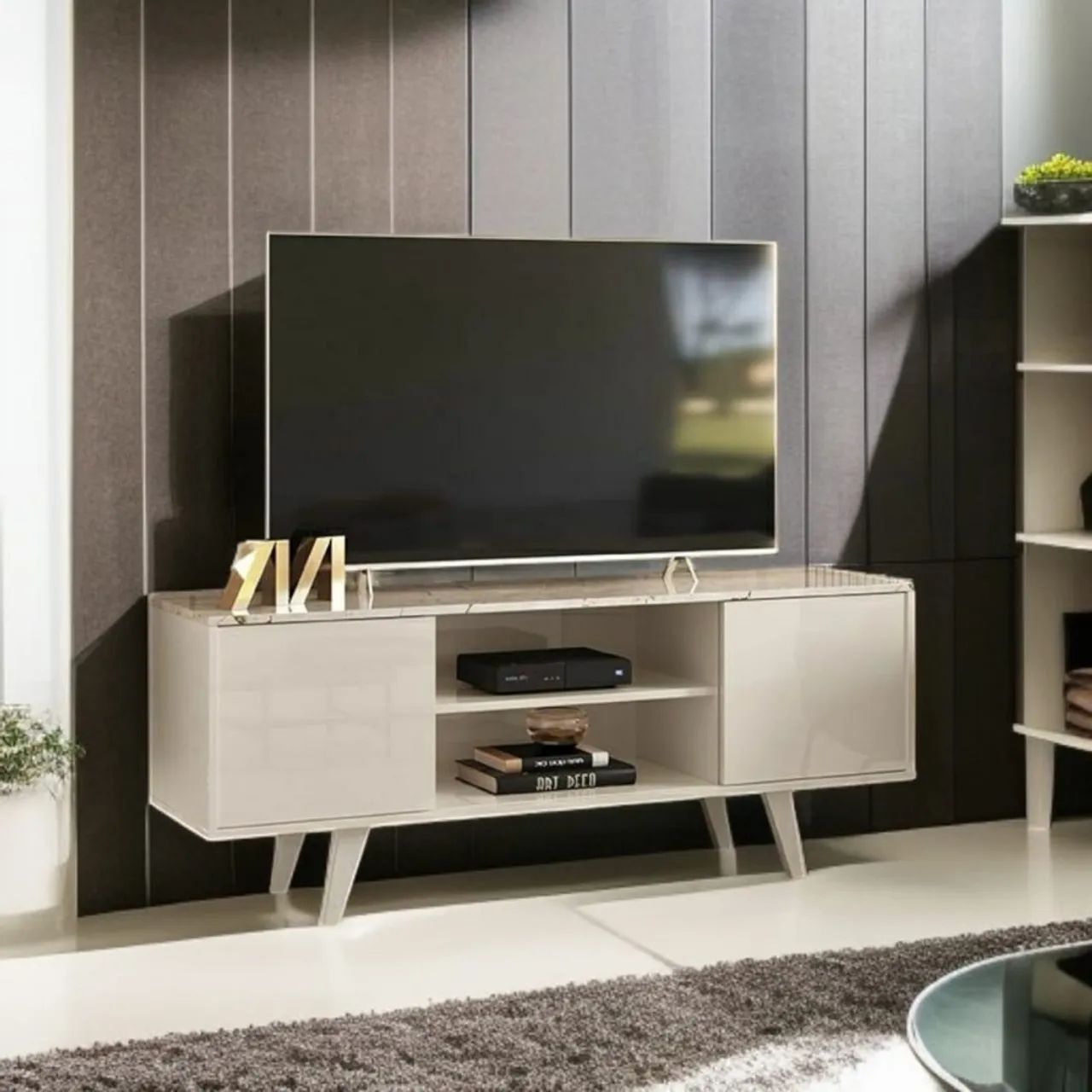 Rack para TV até 55? LUXO Elegante e Sofisticado Calacata / Off White 