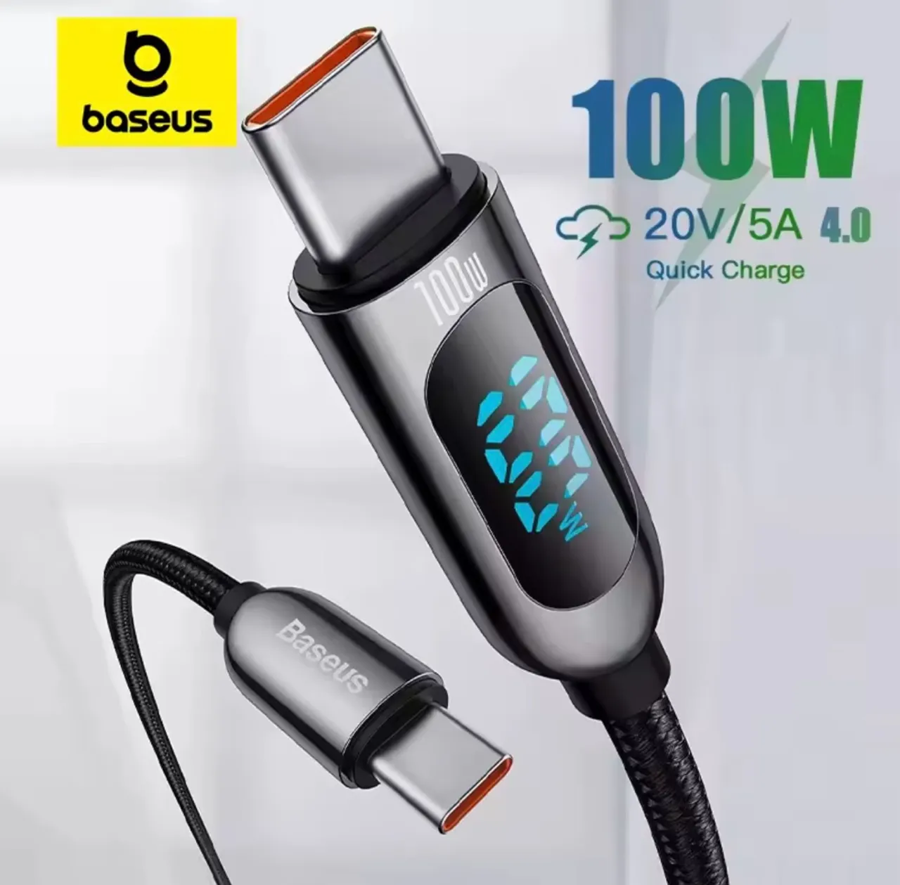Cabo USB-C Baseus 100W com display Digital - Carregamento Rápido