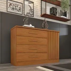 Cômoda Barcelona Ripado Moderno 4 Gavetas