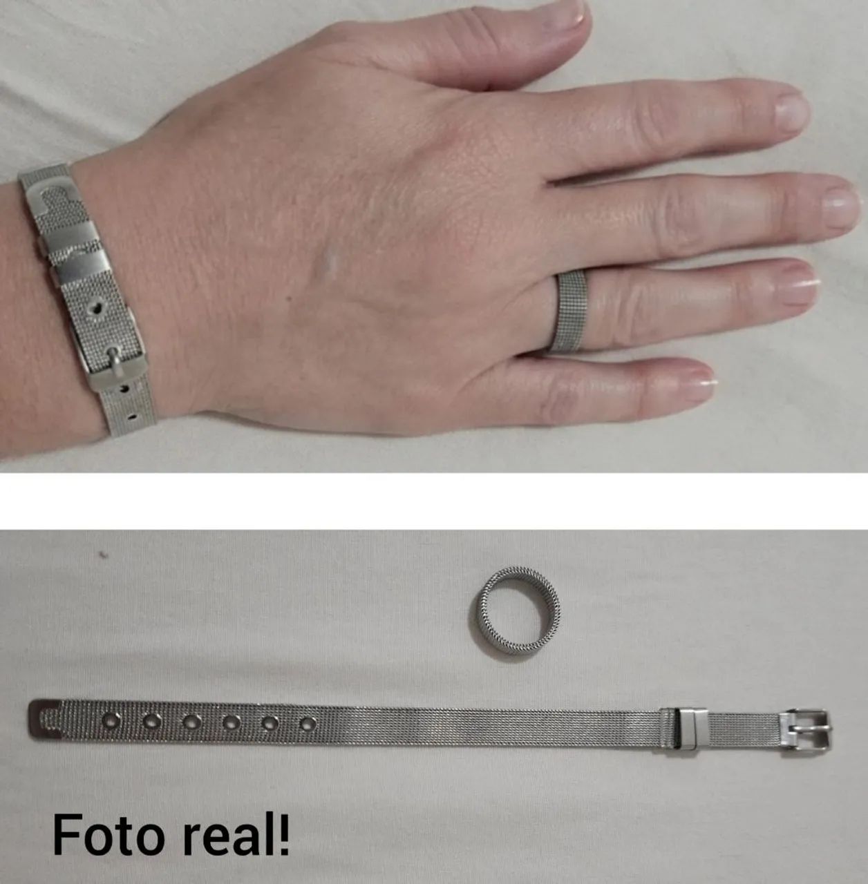 Pulseira e anel de aço inox