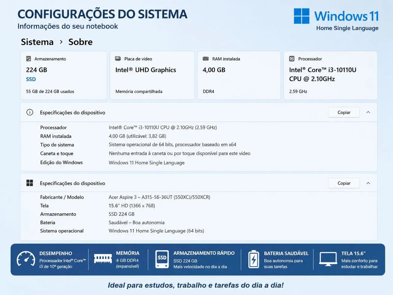"Notebook Samsung Book E30 - Intel Core i3 10ª Geração - SSD 256GB -Windows 11" - Foto 5