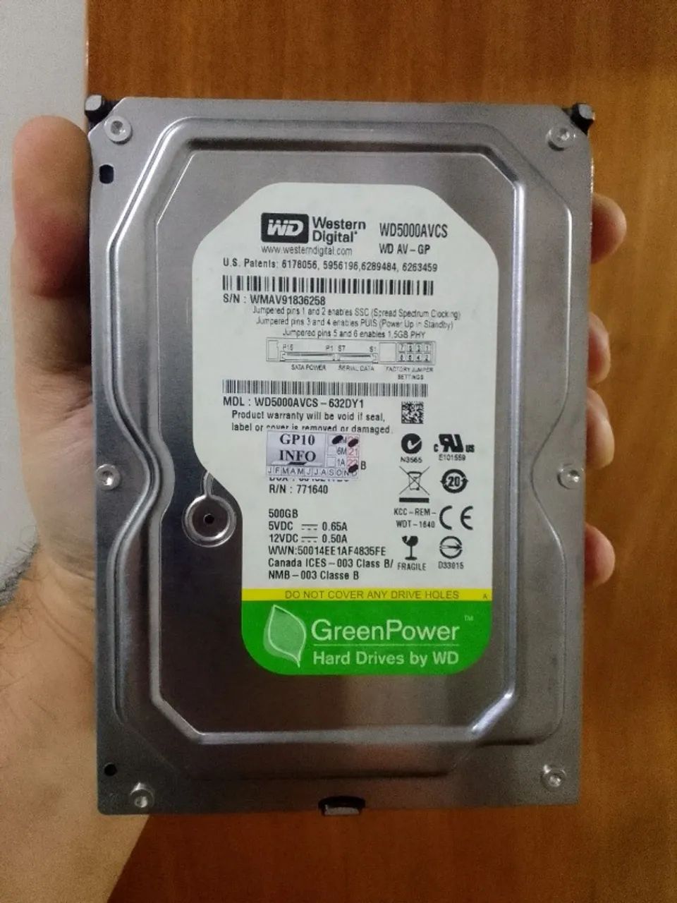 HD WD Green 500 GB + brinde 1 cabo sata