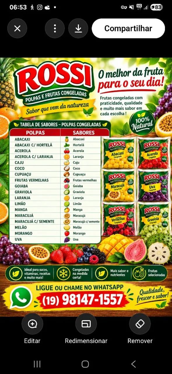 Polpas e frutas congeladas.
