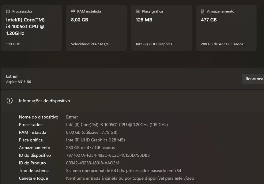 Notebook acer aspire 3