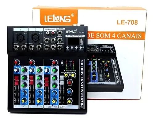 Mesa De Som 4 Canais Bluetooth Mixer Player Usb Digital 708