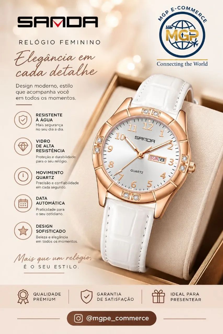 Relógio Feminino Sanda com pulseira de Couro