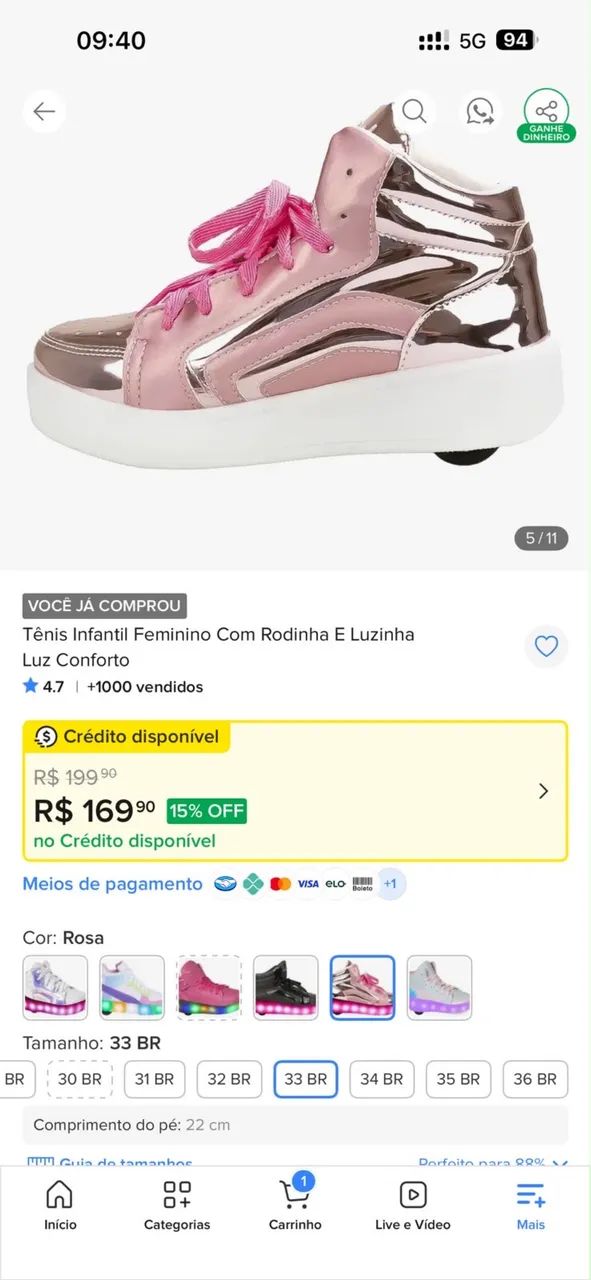 Tênis de rodinha TAM 33 - Foto 4