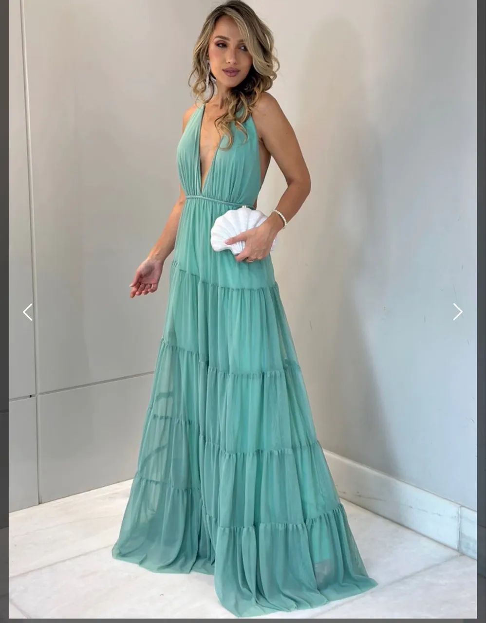 Vestido longo tule - Verde Menta - TAM P