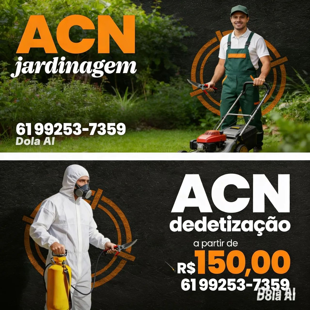 Detetização e jardinagem. 