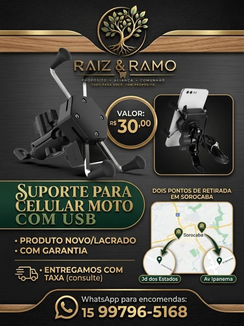 Suporte para celular Moto motoboy com USB