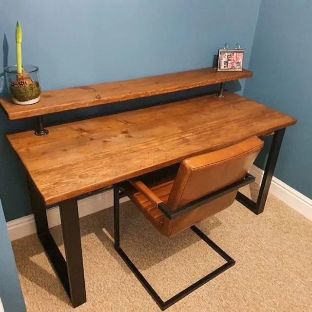 Mesa Industrial 160x80 Reforçada | Madeira Natural e Aço - Foto 5