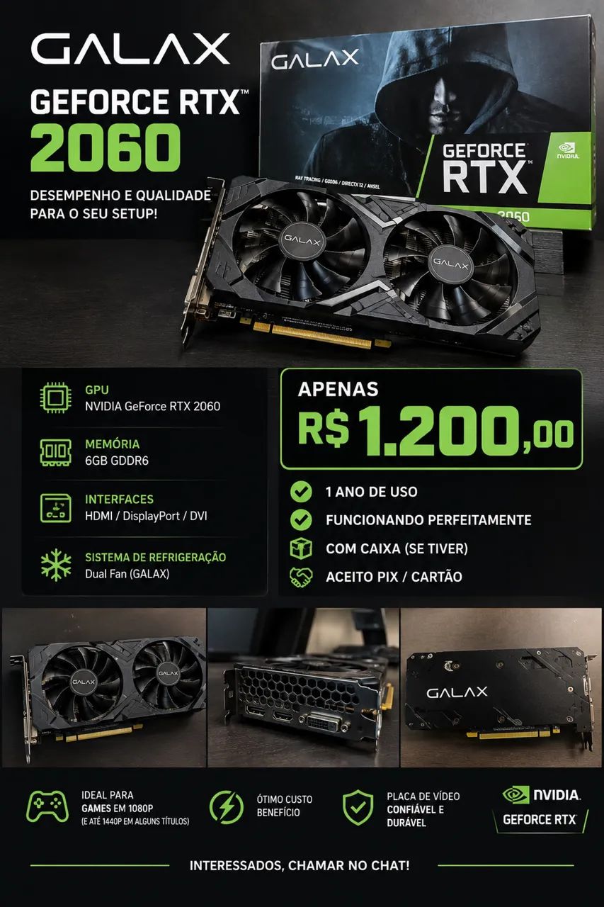 Placa de vídeo Nvidia GeForce RTX 2060 zera 