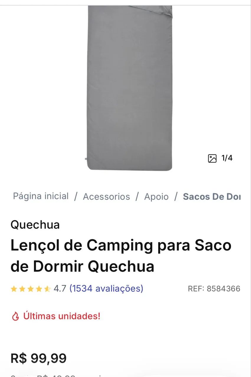 Lençol Saco de Dormir Quechua XL + Travesseiro Compressível Quechua  - Foto 5