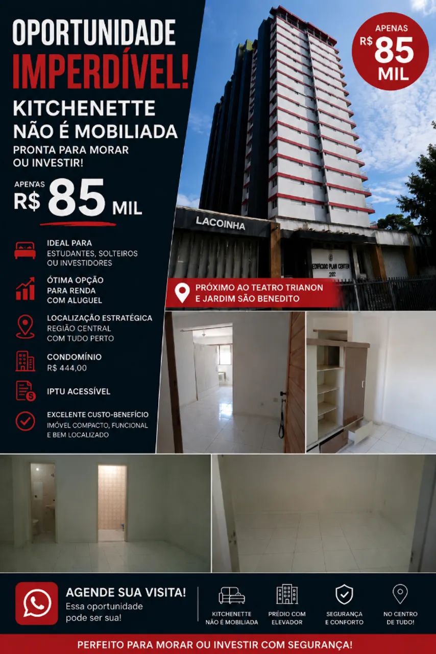 Kitnet com sala, quarto cozinha e banheiro. 