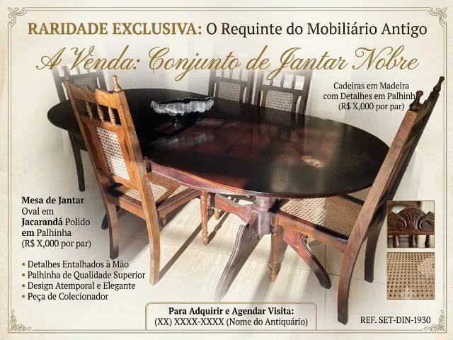 Antiguidade. Mesa de Jantar Redonda em Madeira de Lei com 6 Cadeiras  - Foto 2