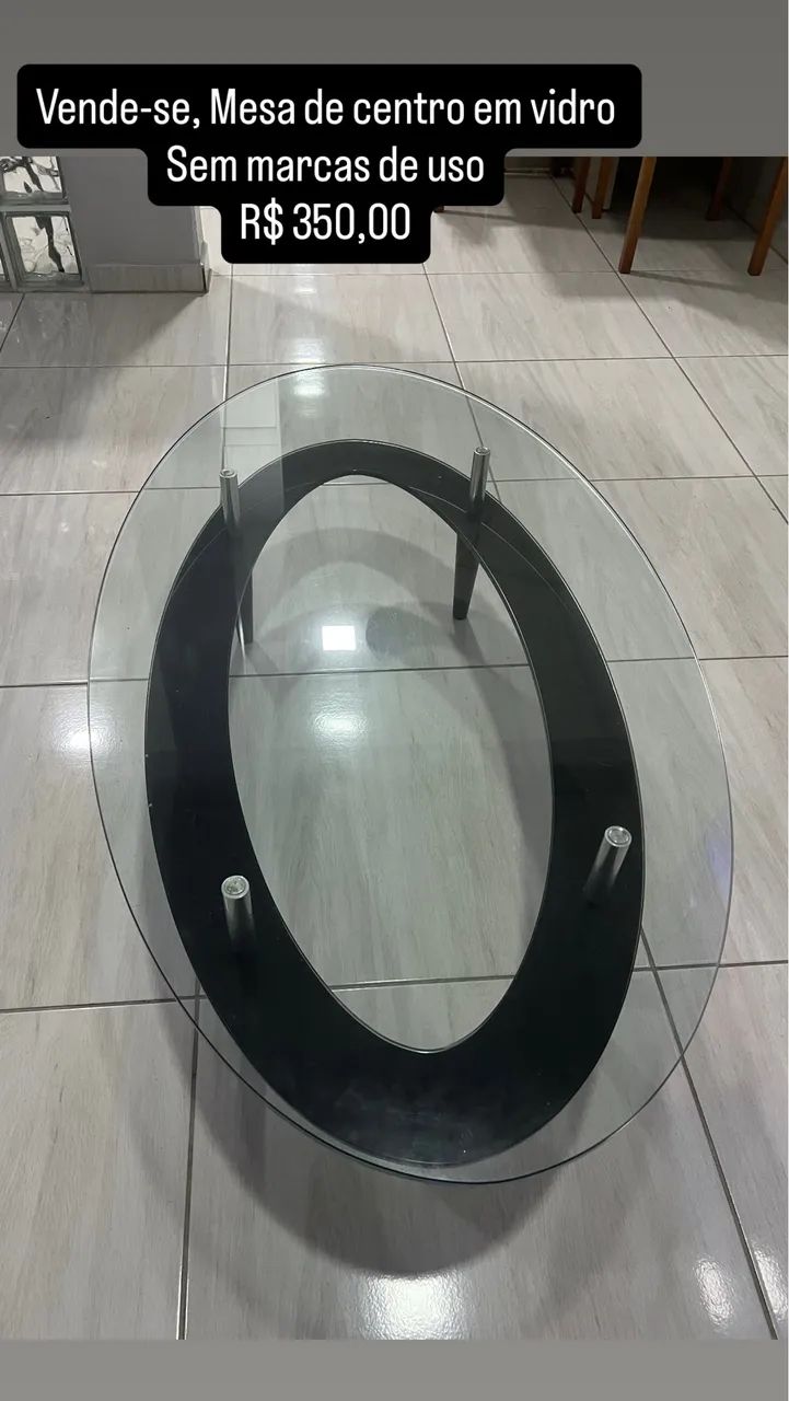 Mesa de Centro Oval de Vidro - Preta - Foto 3
