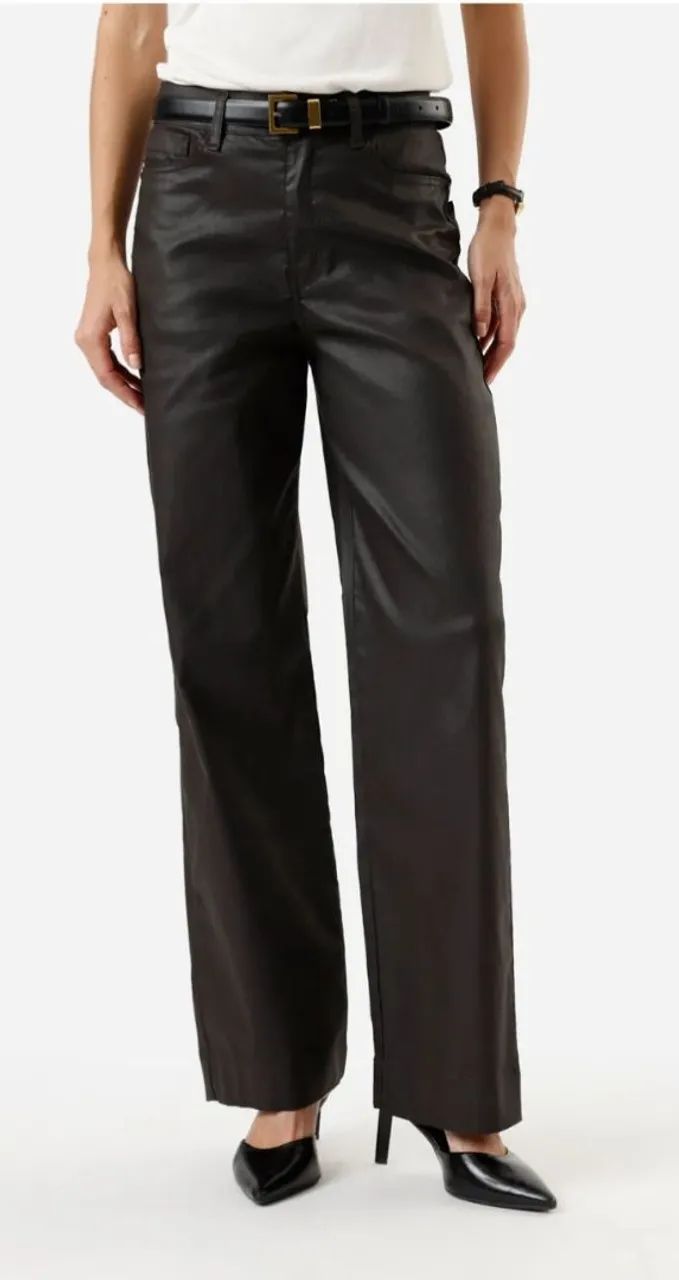 Calça wide leg resinada marrom 42 - Foto 3