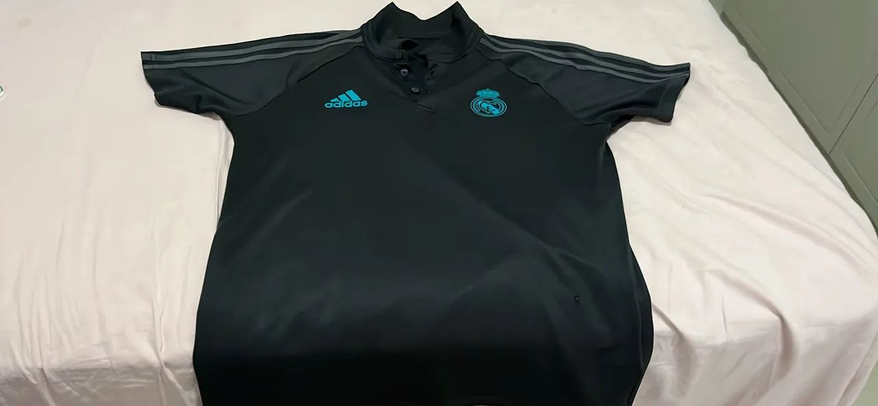 Polo Real Madrid Adidas  | Preta e Turquesa (Impecável)  - Foto 4