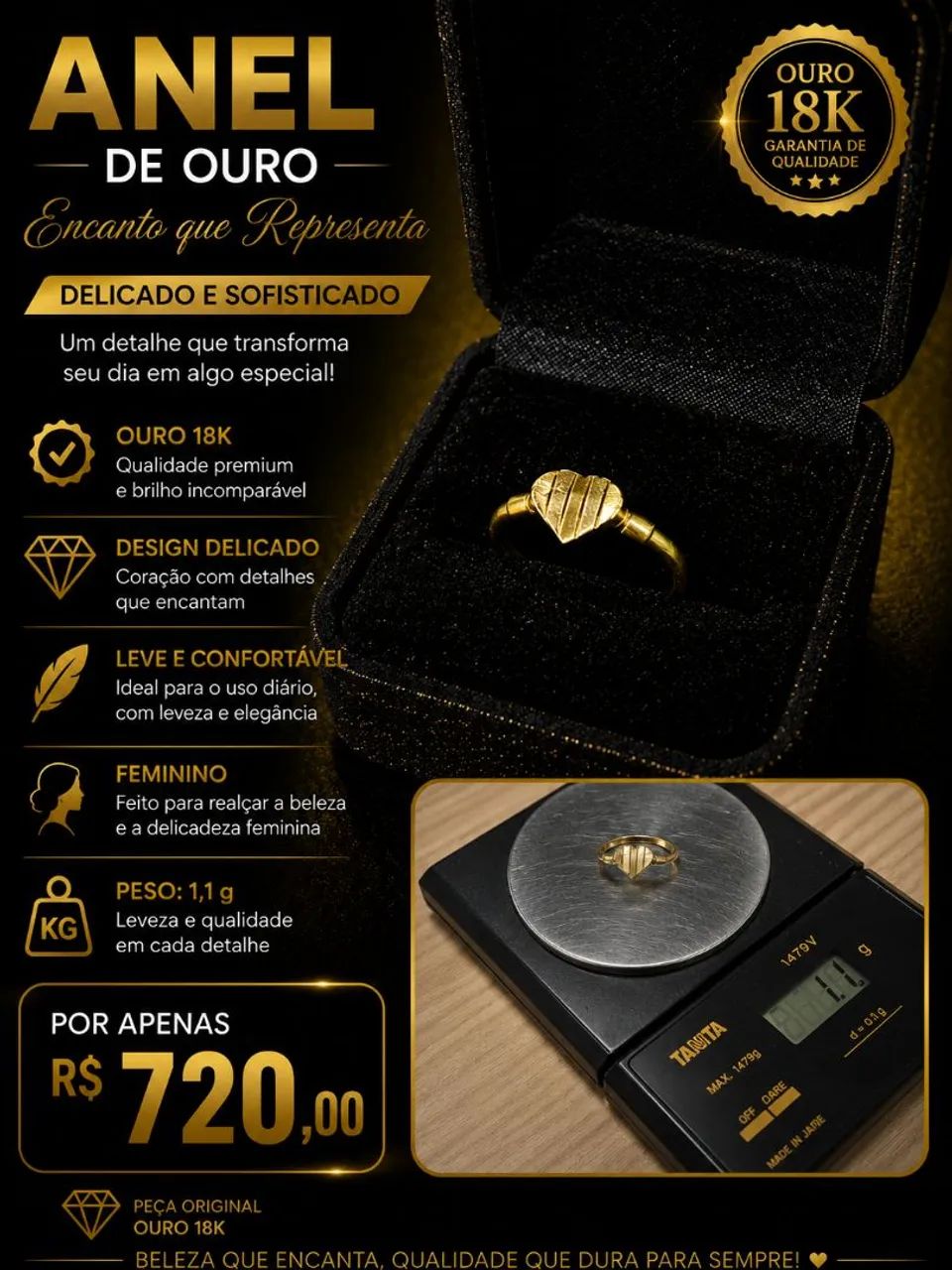 Anel em ouro feminino, ouro 18k!