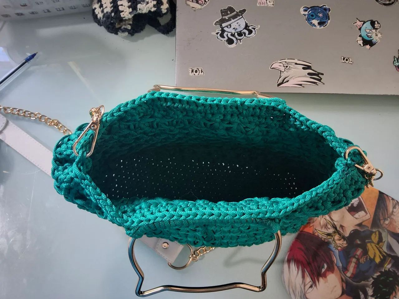Bolsa de crochê verde esmeralda  - Foto 3