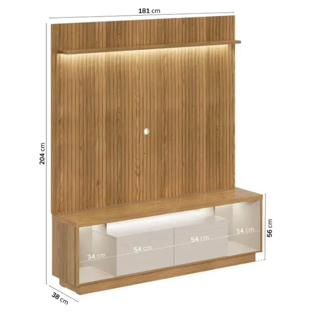 Rack com Painel Ripado para TV até 75" Cronos CabeCasa com LED - Foto 2