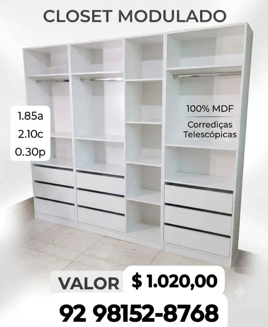 Closet com fundo 9 Gavetas MDF 