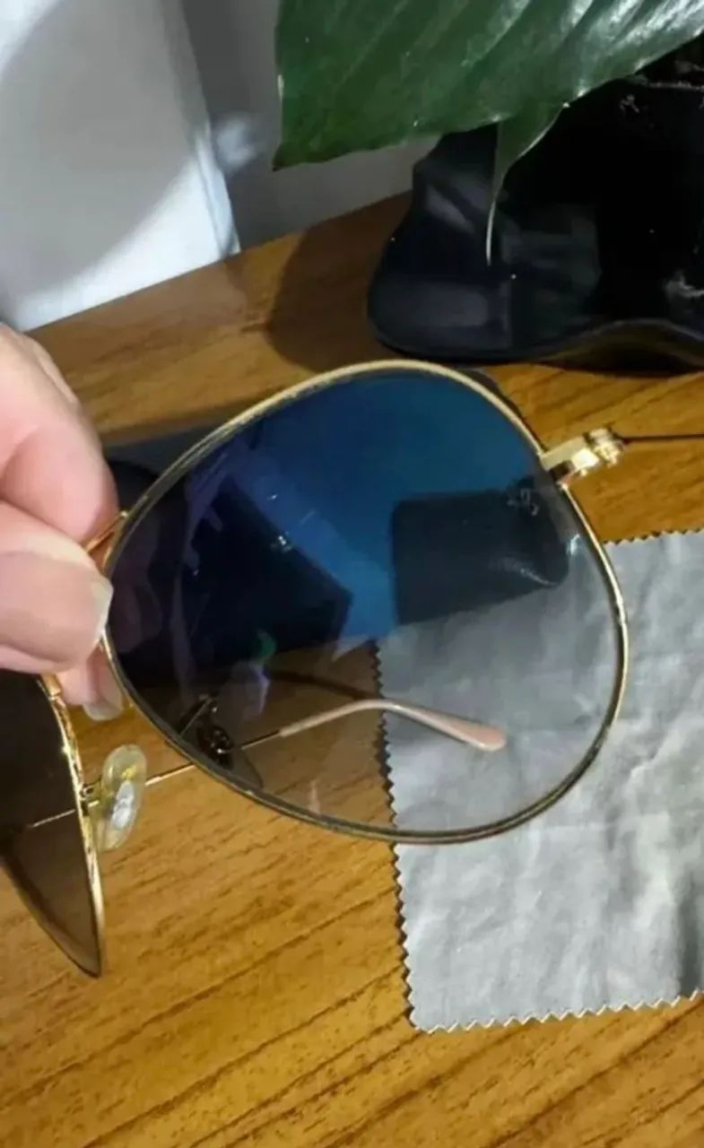 Óculos Ray-Ban Aviador Azul Espelhado + Case e Flanela - Foto 3