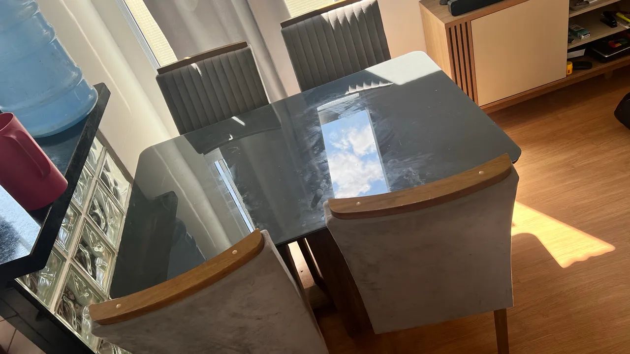 Conjunto Sala de Jantar 4 Lugares Retangular Tampo MDF Stella Mel/Cinza - Foto 2