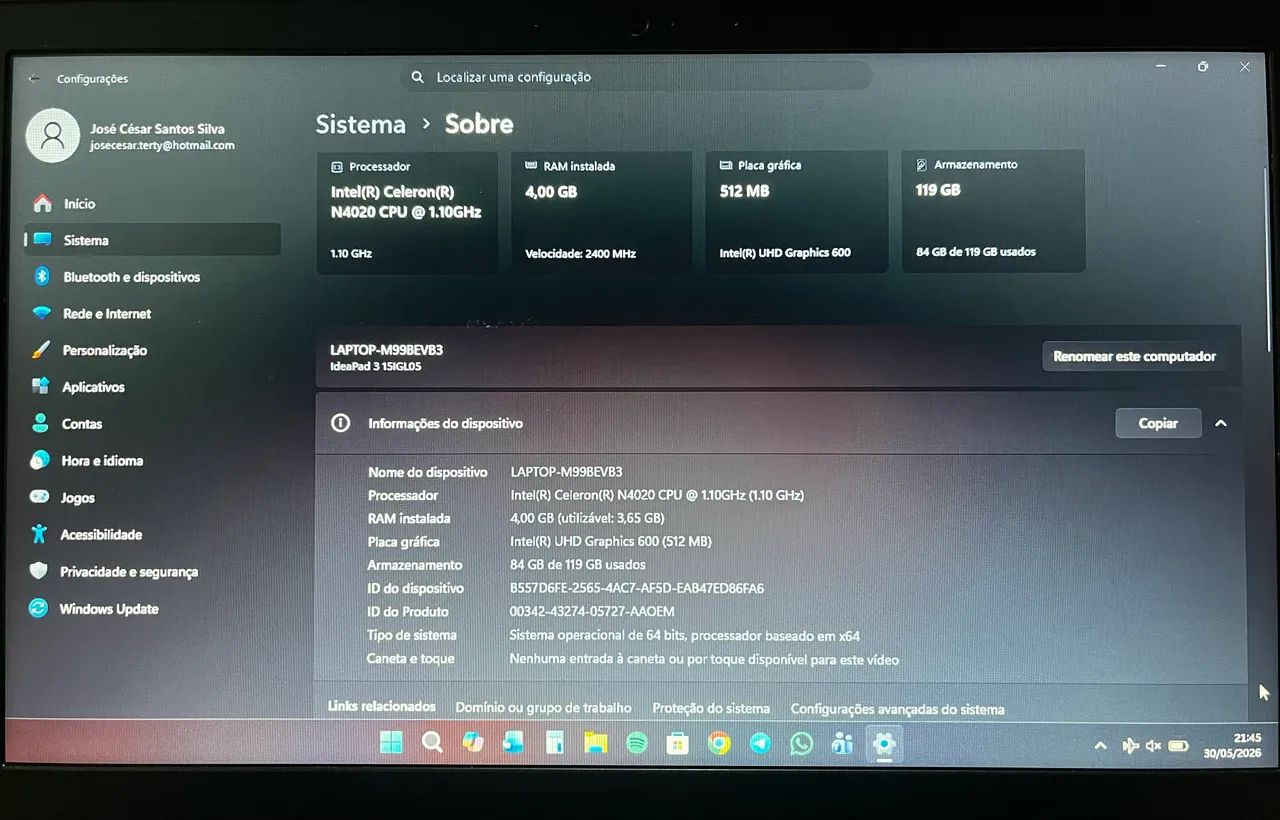 Notebook Lenovo IdeaPad 3 - SSD 120GB - Windows 11 - Foto 5