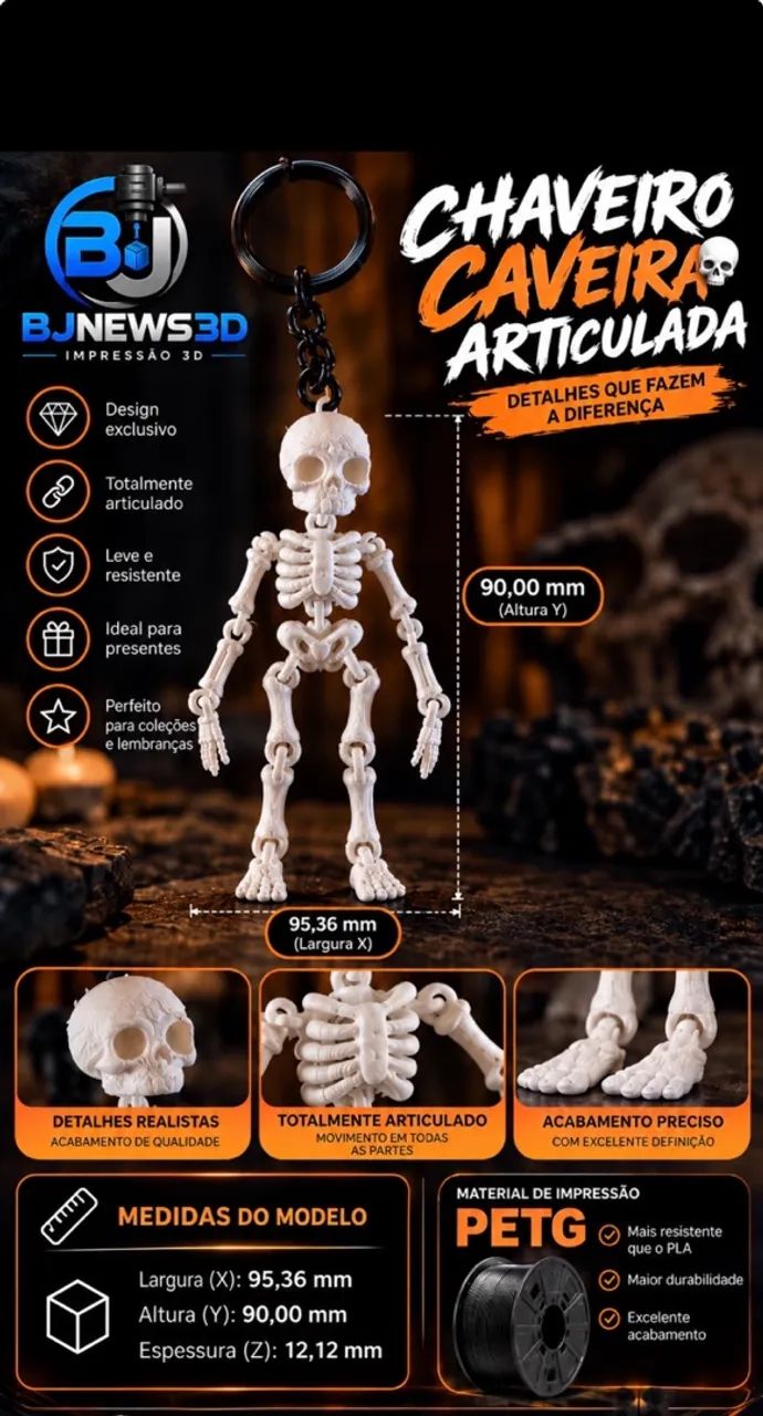 Chaveiro caveira articulada