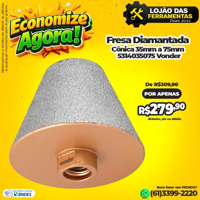Fresa Diamantada Cônica 35mm a 75mm 5314035075 Vonder