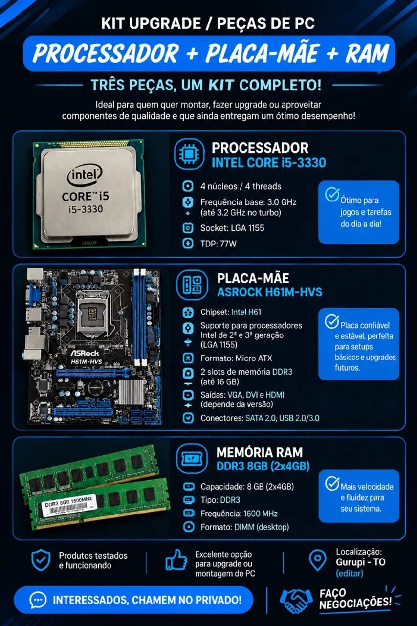 Kit PC i5-3330 + H61M-HVS + 8GB 