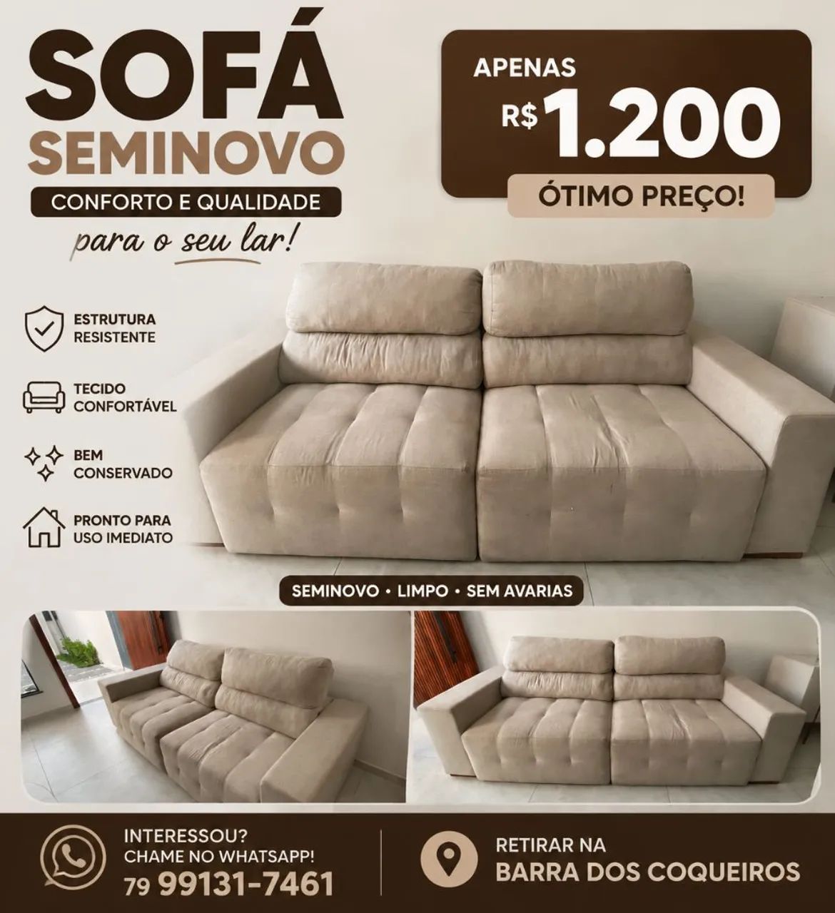  Sofá semi novo
