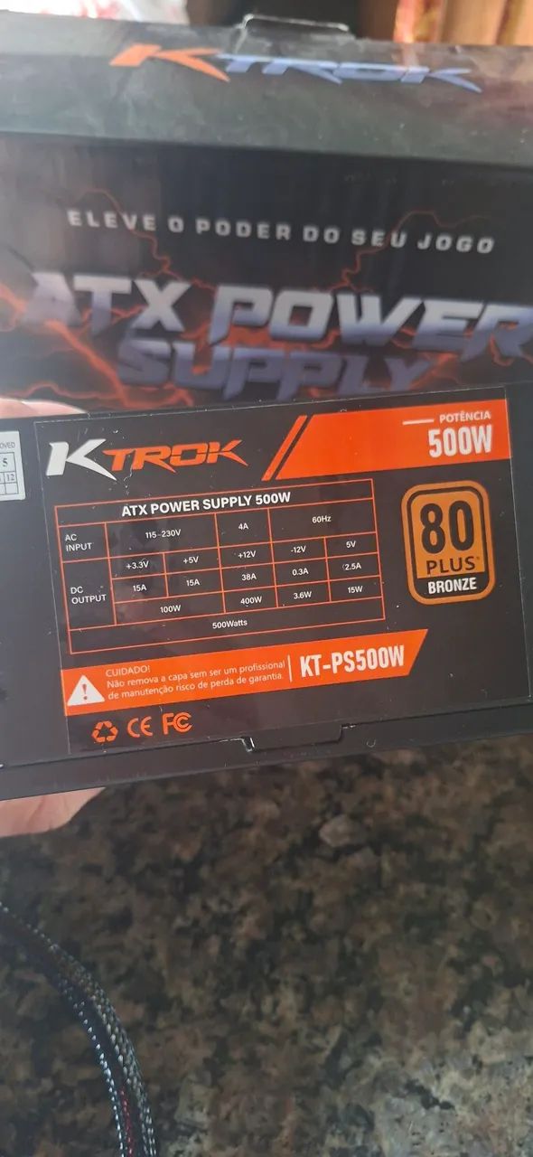 Fonte KTROK 500W 80 Plus Bronze - Pouco Uso - Funcionando Perfeitamente